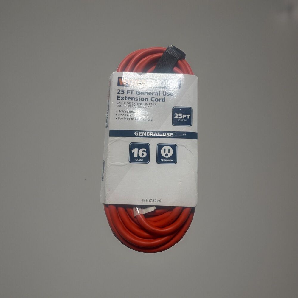 Work Choice 25ft Outdoor Extension Cord - 16/3 Gauge Grounded - Orange